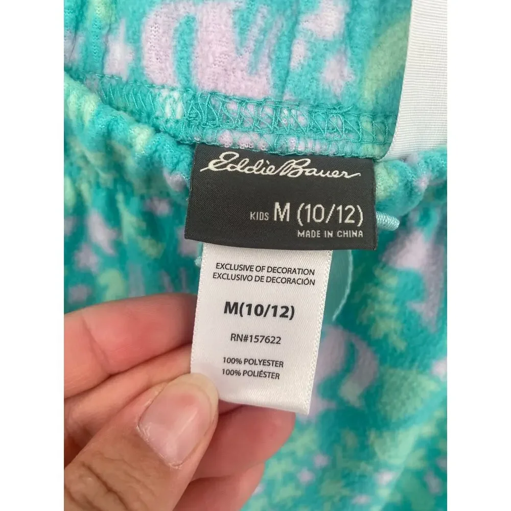 Eddie Bauer Kids Teal Green Fleece Pajama Pants Fox Deer Print M 10/12